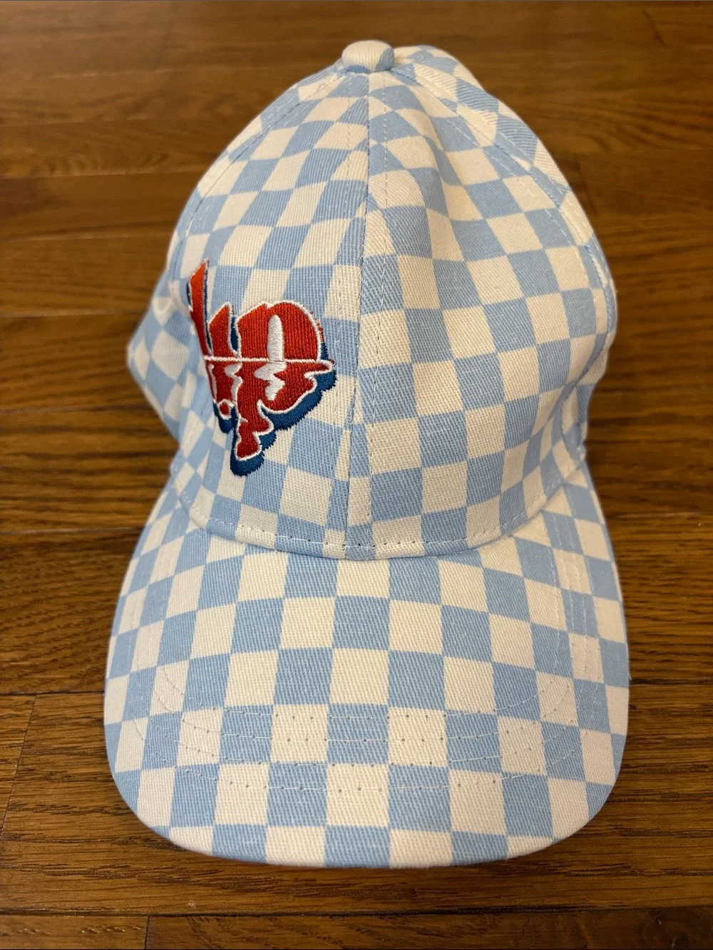 Light Blue & White Checkered Baseball Hat “Dip” Bar Shampoo One Size Adjustable